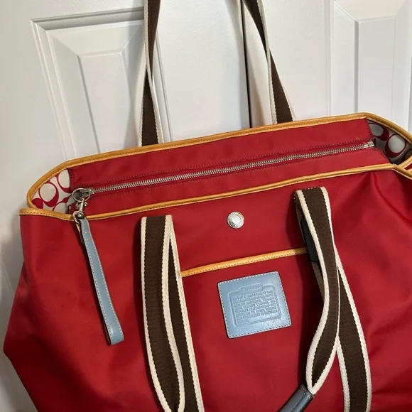 Authentic Coach Red Nylon Weekend Tote Bag - Picture 5 of 15